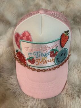 Pink 'Tis So Sweet to Trust in Jesus' Trucker Patch Cap